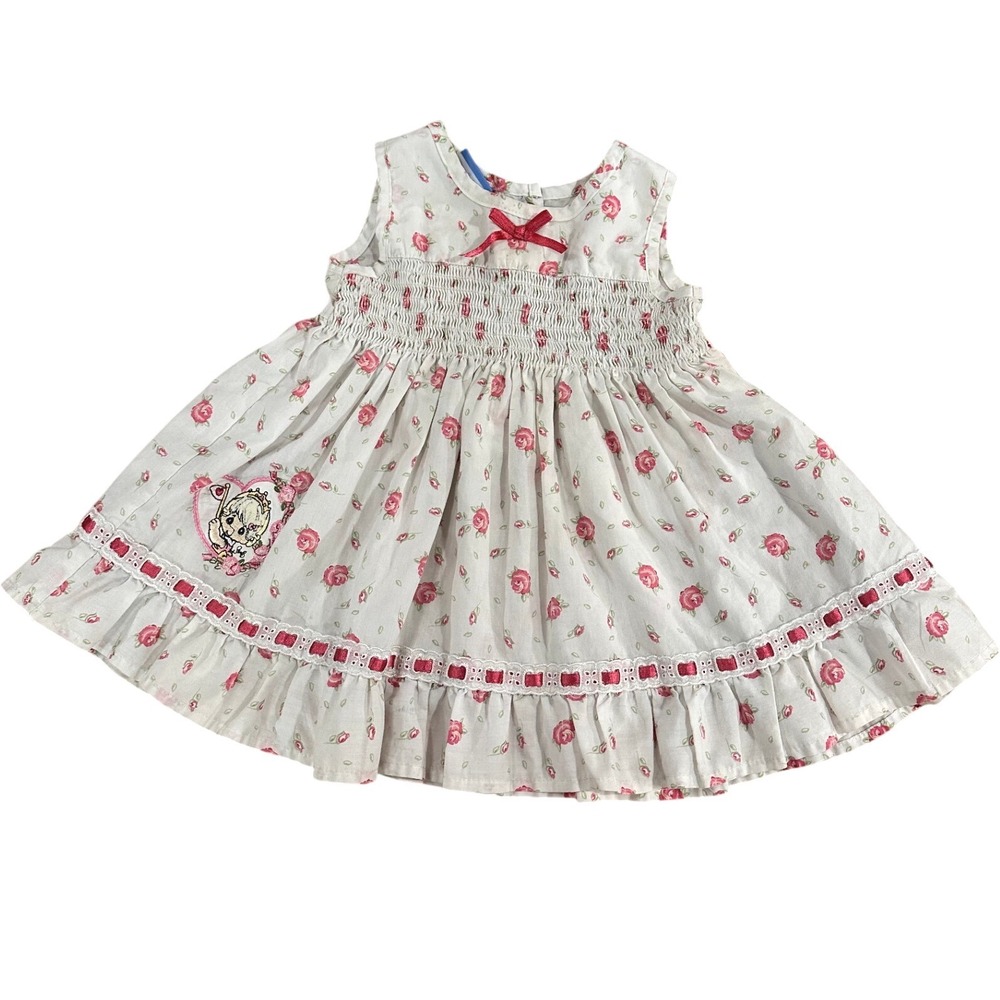 Precious Moments Floral Smocked Dress Toddler‎ Girls 18M White Pink Rare HTF